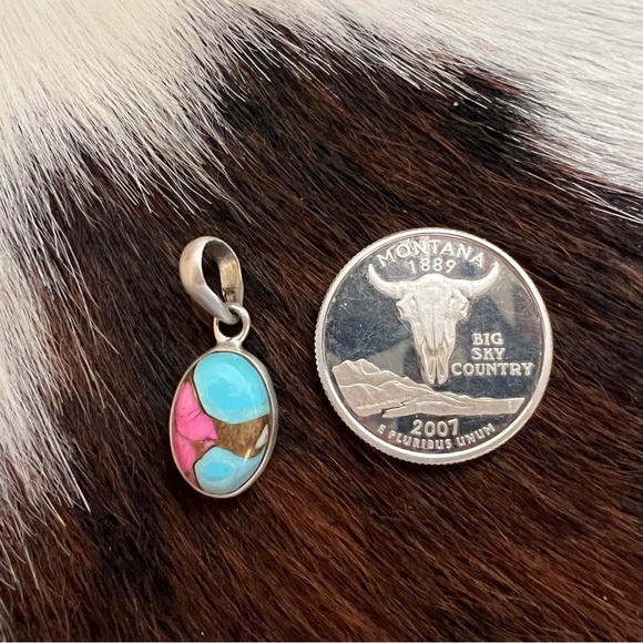 ❤️ Cotton Candy Kingman Turquoise Navajo Style Sterling 925 Pendant 1.02”L - Picture 5 of 13